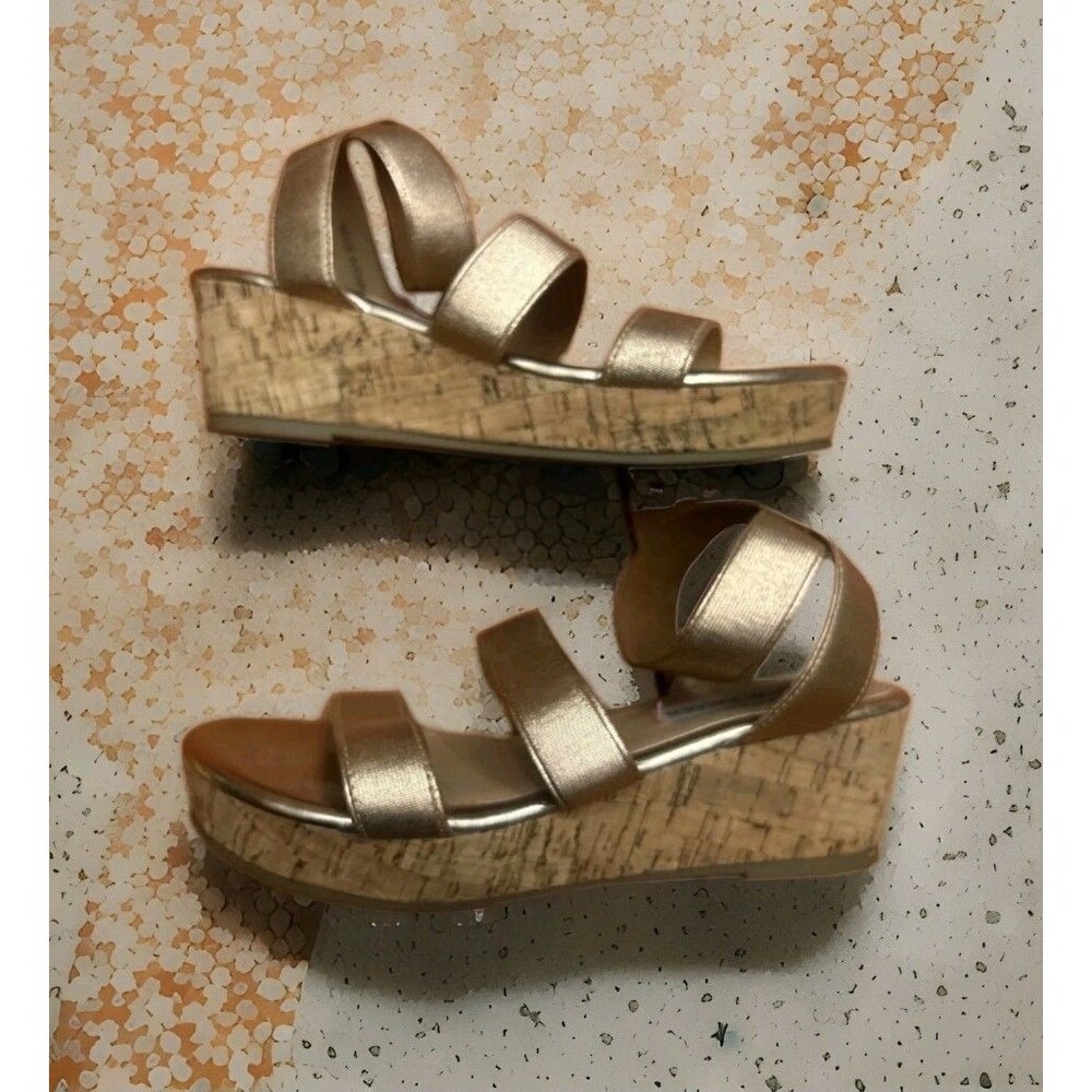 Steve Madden Girls Juniors Size 3 Rose Gold Cork Wedge Sandals Holiday Dress